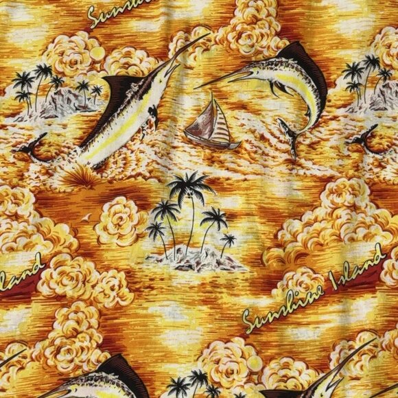 Mens Tropical Shirt XXL Swordfish Palm Trees Sailboats Flowers Sunshine Island - Picture 13 of 16